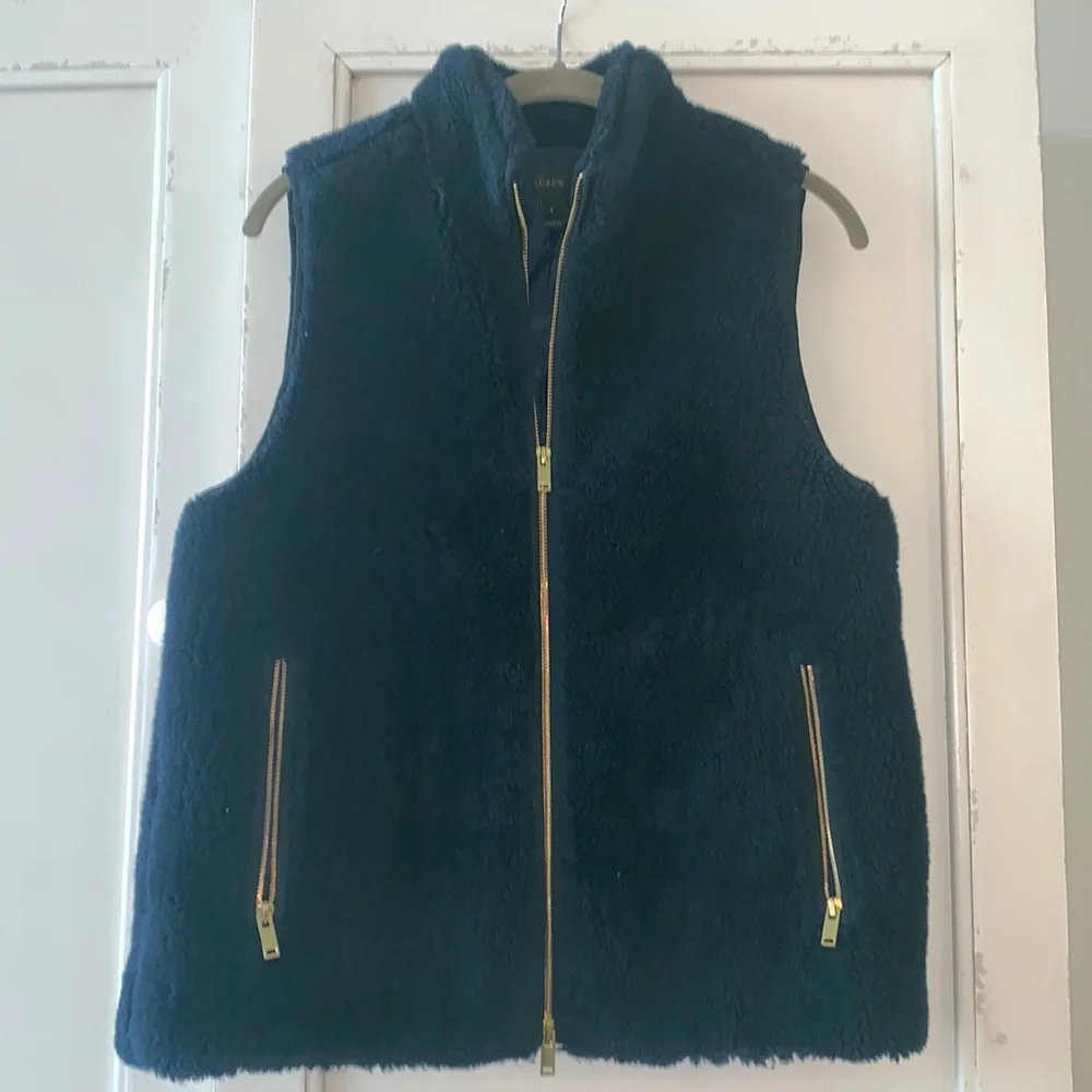 J Crew Navy Blue Fur Vest size small - Picture 3 of 8